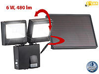 Luminea Duo-Solar-LED-Außenstrahler mit PIR-Bewegungssensor, 6 W, 480 lm, IP44; Wetterfester LED-Fluter (tageslichtweiß) Wetterfester LED-Fluter (tageslichtweiß) 