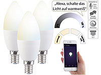 Luminea 3er-Set WLAN-LED-Lampen mit Sprachsteuerung, E14, CCT, F; LED-Kerzen E14 (warmweiß) LED-Kerzen E14 (warmweiß) LED-Kerzen E14 (warmweiß) LED-Kerzen E14 (warmweiß) 