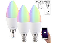 Luminea 3er-Set WLAN-LED-Lampen E14, RGB+W, kompatibel zu Amazon Alexa; LED-Kerzen E14 (warmweiß) LED-Kerzen E14 (warmweiß) 