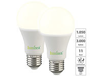 Luminea 2er-Set LED-Lampen mit Dämmerungssensor, E27, 11 W, 1.050 lm, warmweiß; LED-Tropfen E27 (warmweiß) LED-Tropfen E27 (warmweiß) LED-Tropfen E27 (warmweiß) LED-Tropfen E27 (warmweiß) 