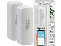 Luminea Home Control 2er-Set ZigBee-Temperatur & Luftfeuchtigkeits-Sensoren mit App; WLAN-Gateways mit Bluetooth, WLAN-Temperatur- & Luftfeuchtigkeits-Sensoren mit App und Sprachsteuerung WLAN-Gateways mit Bluetooth, WLAN-Temperatur- & Luftfeuchtigkeits-Sensoren mit App und Sprachsteuerung WLAN-Gateways mit Bluetooth, WLAN-Temperatur- & Luftfeuchtigkeits-Sensoren mit App und Sprachsteuerung 