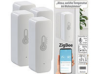Luminea Home Control 4er-Set ZigBee-Temperatur & Luftfeuchtigkeits-Sensoren mit App; WLAN-Gateways mit Bluetooth, WLAN-Temperatur- & Luftfeuchtigkeits-Sensoren mit App und Sprachsteuerung WLAN-Gateways mit Bluetooth, WLAN-Temperatur- & Luftfeuchtigkeits-Sensoren mit App und Sprachsteuerung WLAN-Gateways mit Bluetooth, WLAN-Temperatur- & Luftfeuchtigkeits-Sensoren mit App und Sprachsteuerung 