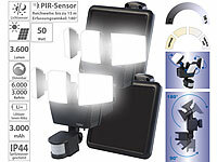 Luminea 2er-Set 3-fach-Solar-LED-Fluter für außen, PIR-Sensor, 3.600 lm; Wasserfeste LED-Fluter (warmweiß) Wasserfeste LED-Fluter (warmweiß) Wasserfeste LED-Fluter (warmweiß) Wasserfeste LED-Fluter (warmweiß) 