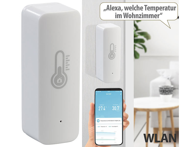 ; WLAN-Temperatur- & Luftfeuchtigkeits-Sensoren mit App-Auswertungen, ZigBee-Boden-Temperatur- und Feuchtigkeits-Sensoren mit App 