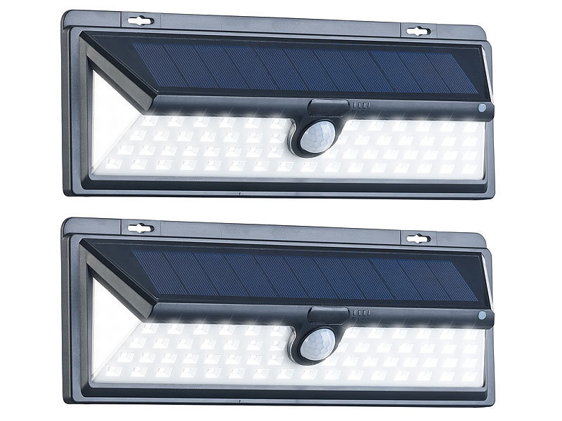 Luminea 2er-Set Solar-LED-Wandleuchten, Bewegungs-Sensor, W 13,2 Akku, lm, 800