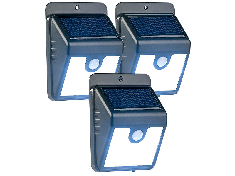 Luminea 3er-Set Solar-LED-Wandleuchten mit Bewegungssensor & Nachtlicht, 50  lm