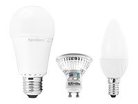 Luminea LED-Lampe E27  + LED-Spot GU10 + LED Kerze E14; LED-Tropfen E27 (tageslichtweiß) 