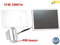 Luminea Solar-LED-Strahler aus Aluminium mit PIR-Sensor, 10 W, 1.000 lm, IP44; LED-Fluter mit Bewegungsmelder (tageslichtweiß), Wetterfester LED-Fluter (tageslichtweiß) LED-Fluter mit Bewegungsmelder (tageslichtweiß), Wetterfester LED-Fluter (tageslichtweiß) 