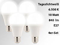 Luminea LED-Lampe E27, 10 Watt, 840 Lumen, A+, tageslichtweiß 6.500 K, 4er-Set; LED-Tropfen E27 (tageslichtweiß) LED-Tropfen E27 (tageslichtweiß) 