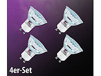 Luminea SMD-LED-Lampe, GU10, 24 LEDs, warmweiß, 110 lm, 4er-Set; LED-Tropfen E27 (tageslichtweiß) 