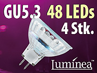 Luminea SMD-LED-Lampe, GU5.3, 48 LEDs, kaltweiß, 270 lm, 4er-Set; LED-Tropfen E27 (warmweiß) 
