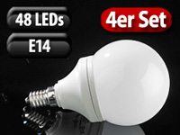 Luminea SMD-LED-Lampe Classic, 48 LEDs, weiß, E14, 270 lm, 4er-Set