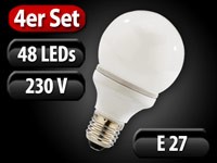 Luminea SMD-LED-Lampe Classic E27, 48 LEDs, 6800 K, 220 lm, 4er-Set; LED-Tropfen E27 (warmweiß) 