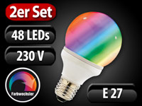 Luminea SMD-LED-Lampe Classic m. Farbwechsler, 48 LEDs, E27, 2er-Set