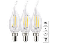 Luminea 3er-Set LED-Filament-Kerze E14, 4W (ersetzt 40W), 470lm warmweiß, Ba35; LED-Tropfen E27 (warmweiß) 