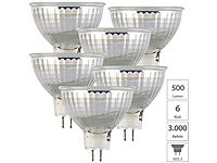 Luminea 6er-Set LED-Glas-Spot, GU5.3, 6W (ersetzt 40W), 500lm, 3000K, warmweiß; LED-Spots GU10 (warmweiß) LED-Spots GU10 (warmweiß) 