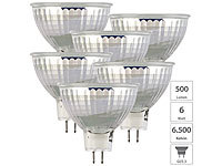 Luminea 6er-Set LED-Glas-Spots, GU5.3, 6W (ersetzt 40W), 500lm, tageslichtweiß; LED-Tropfen E27 (tageslichtweiß) 