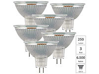 Luminea 6er-Set LED-Glas-Spots, GU5.3, 3 W (ersetzt 25 W), tageslichtweiß, G; LED-Tropfen E27 (tageslichtweiß) 