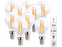 Luminea 9er-Set LED-Filament-Lampen, G45, E14, 470 lm, 4 W, 2700 K, dimmbar