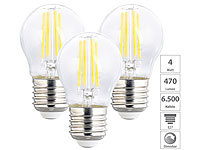 Luminea LED-Filament-Lampen im 3er-Set, G45, E27, 470 lm, 4 W, 6500 K, dimmbar; LED-Tropfen E27 (warmweiß) 