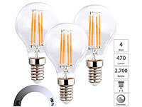 Luminea 3er-Set LED-Filament-Lampen, G45, E14, 470 lm, 4 W, 2700 K, dimmbar