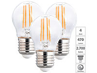 Luminea 3er-Set LED-Filament-Lampen, G45, E27, 470 lm, 4 W, 2700 K, dimmbar; LED-Tropfen E27 (warmweiß) 