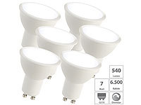 Luminea 6er-Set LED-Spots GU10, 7 Watt, 540 lm, F, 6.500 K, 100°; LED-Spots GU10 (warmweiß) 