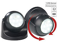 Luminea 2er-Set kabellose LED-Strahler, Bewegungssensor, 360° drehbar,100 lm; LED-Solar-Außenlampen mit PIR-Sensoren (neutralweiß), LED-Schrankleuchten mit Bewegungs- & Lichtsensoren LED-Solar-Außenlampen mit PIR-Sensoren (neutralweiß), LED-Schrankleuchten mit Bewegungs- & Lichtsensoren LED-Solar-Außenlampen mit PIR-Sensoren (neutralweiß), LED-Schrankleuchten mit Bewegungs- & Lichtsensoren 