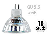 Luminea SMD-LED-Lampe, GU5.3, 48 LEDs, weiß, 270 lm, 10er-Set; LED-Tropfen E27 (warmweiß) 