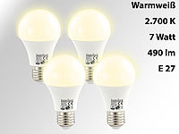 Luminea Lichtstarke LED-Lampe, 7W, E27, 2700K, A+ 480 lm, 180°, 4erSet; LED-Tropfen E27 (tageslichtweiß) 