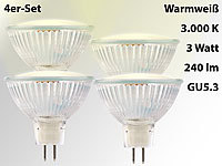 Luminea 4er-Set LED-Spotlight, Glasgehäuse, GU5.3, 2,5 W, 12 V, 240 lm, weiß; LED-Tropfen E27 (warmweiß) LED-Tropfen E27 (warmweiß) 