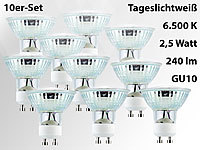 Luminea LED-Spotlight m. Glasgehäuse, GU10, 2,5W, 230 V, 240 lm, weiß,10er-Set; LED-Spots GU10 (warmweiß) LED-Spots GU10 (warmweiß) 