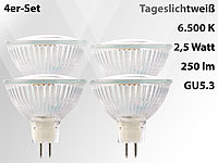 Luminea LED-Spotlight mit Glasgehäuse, GU5.3, 3 W, 12 V, 250 lm, weiß, 4er-Set