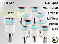 Luminea LED-Spot,dimmbar,E14,60LEDs, 3,3W,warmweiß,300lm,120°,10er-Set; LED-Lampen E14, E14 LED-EnergiesparlampenLED-Lampenspots E14LED-Spotlampen E14LED-Energiesparlampen E14LED-Lichter E14LED-Spotbirnen E14LED-Leuchten E14LED-Sparspots E14LED-Spot-Bulbs E14LED-EinbauspotsLED-Spots für LED-Einbaustrahler, LED-Strahler ReflektorenLED-Spots für Strahler, Einbauleuchten, Einbaustrahler, Deckenleuchten, Einbauspots, Baustrahler 