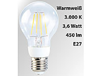 Luminea LED-Filament-Birne, 3,6 W, E27, warmweiß, 3000 K, 450 lm, 360°; LED-Tropfen E27 (warmweiß) LED-Tropfen E27 (warmweiß) 