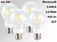 Luminea LED-Filament-Birne, 3,6W, E27, warmweiß, 450 lm, 360°, 4er-Set; LED-Tropfen E27 (warmweiß) LED-Tropfen E27 (warmweiß) 