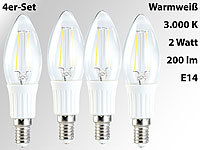 Luminea LED-Filament-Kerze, 2W, E14, warmweiß, 200 lm, 360°, 4er-Set; LED-Tropfen E27 (warmweiß) LED-Tropfen E27 (warmweiß) 