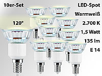 Luminea LED-Spot E14, 1,5W, warmweiß 2700K, 135 lm, 10er-Set; LED-Lampen E14, E14 LED-EnergiesparlampenLED-Lampenspots E14LED-Spotlampen E14LED-Energiesparlampen E14LED-Lichter E14LED-Spotbirnen E14LED-Leuchten E14LED-Sparspots E14LED-Spot-Bulbs E14LED-EinbauspotsLED-Spots für LED-Einbaustrahler, LED-Strahler ReflektorenLED-Spots für Strahler, Einbauleuchten, Einbaustrahler, Deckenleuchten, Einbauspots, Baustrahler 