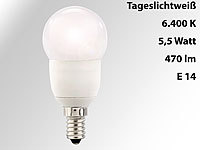 Luminea LED-Tropfen, E14, 5,5 W, 470 lm, 160°, 6.400 K tageslichtweiß; LED-Tropfen E27 (tageslichtweiß) 