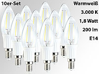 Luminea LED-Filament-Kerze, 1,8W, E14, warmweiß, 200 lm, 360° 10er Set; LED-Tropfen E27 (tageslichtweiß) LED-Tropfen E27 (tageslichtweiß) 