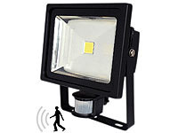 Luminea COB-LED-Fluter 30 W mit PIR-Sensor, 4200 K, IP44, schwarz; Wasserfeste LED-Fluter (warmweiß) 