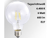 Luminea LED-Filament-Globelampe, G95, A++, E27, 6 W, 600lm, 360°, 6400K; LED-Tropfen E27 (warmweiß) LED-Tropfen E27 (warmweiß) 