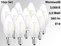 Luminea LED-Filament-Kerze, B35, E14, 3,5W, 360lm, 270°,3000K,10er-Set; LED-Tropfen E27 (warmweiß) 