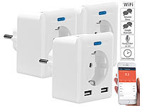 Luminea Home Control 3er-Set WLAN-Steckdosen, USB, App, für Alexa, Google Assistant & Siri