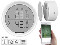 Luminea Home Control WLAN-Temperatur & Luftfeuchtigkeits-Sensor mit App, 15-Tage-Speicher; WLAN-Tür & Fensteralarme 
