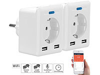Luminea Home Control 2er-Set WLAN-Steckdosen, 2 USB, App, komp. zu Alexa, Google, Siri