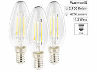 Luminea 3er-Set LED-Filament-Kerzen, E14, E, 4,2 W, 470 Lumen, 345°, warmweiß; LED-Tropfen E27 (warmweiß) LED-Tropfen E27 (warmweiß) LED-Tropfen E27 (warmweiß) 