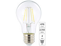 Luminea LED-Filament-Birne, E, E27, 4 Watt, 470 Lumen, 345°, warmweiß, A60; LED-Tropfen E27 (warmweiß) 