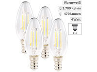 Luminea 6er-Set LED-Filament-Kerzen, E14, E, 4Watt, 470 Lumen, 345°, warmweiß; LED-Tropfen E27 (warmweiß) 