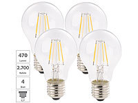 Luminea LED-Filament-Birne, E, E27, 4 W, 470 Lm, 345°, warmweiß, 4er-Set; LED-Tropfen E27 (warmweiß) LED-Tropfen E27 (warmweiß) LED-Tropfen E27 (warmweiß) 